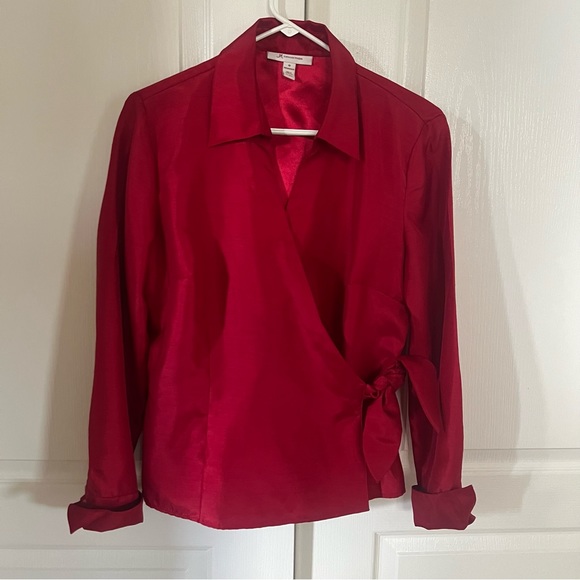 JM Collection Red Wrap Blouse - Picture 1 of 4